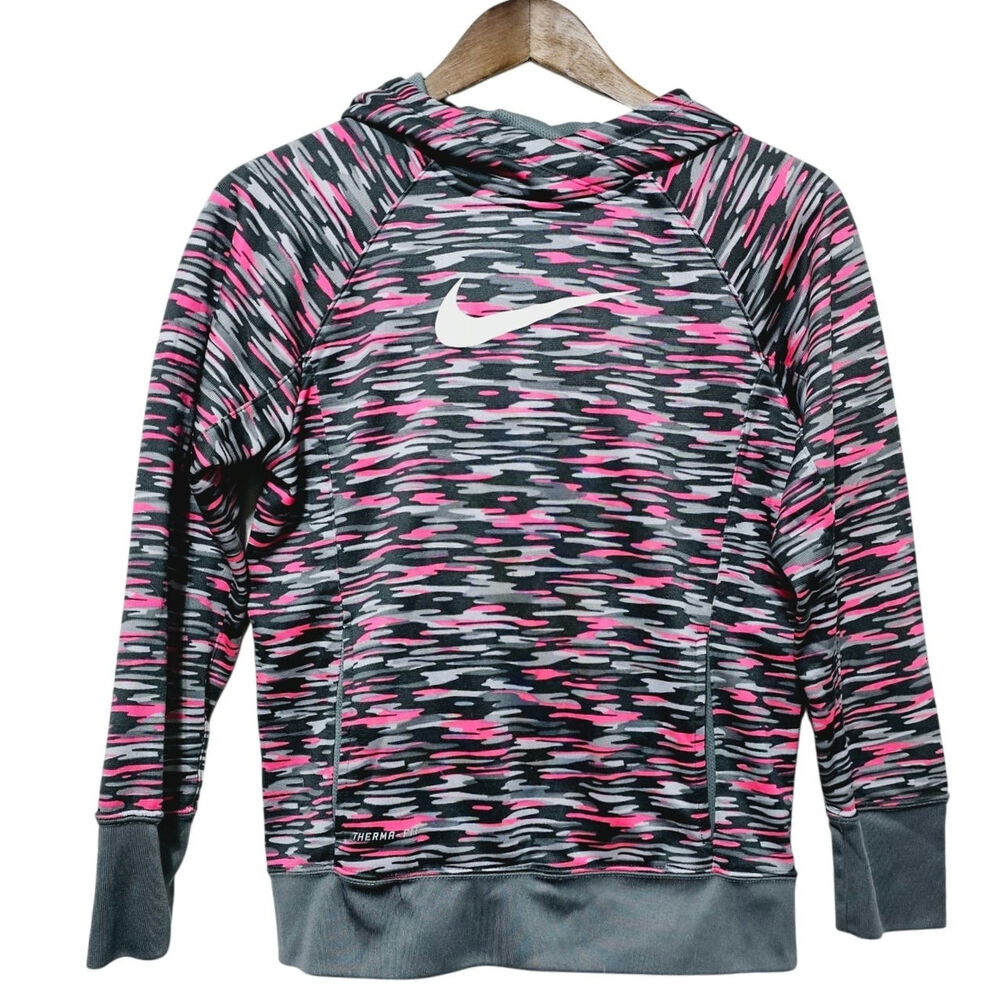 Nike Therma-Fit KO 3.0 Allover Print Pullover Hoodie Youth Girls XLG Pockets
